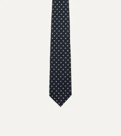 Drake’s Navy Circular Dot Silk Self Tipped Tie