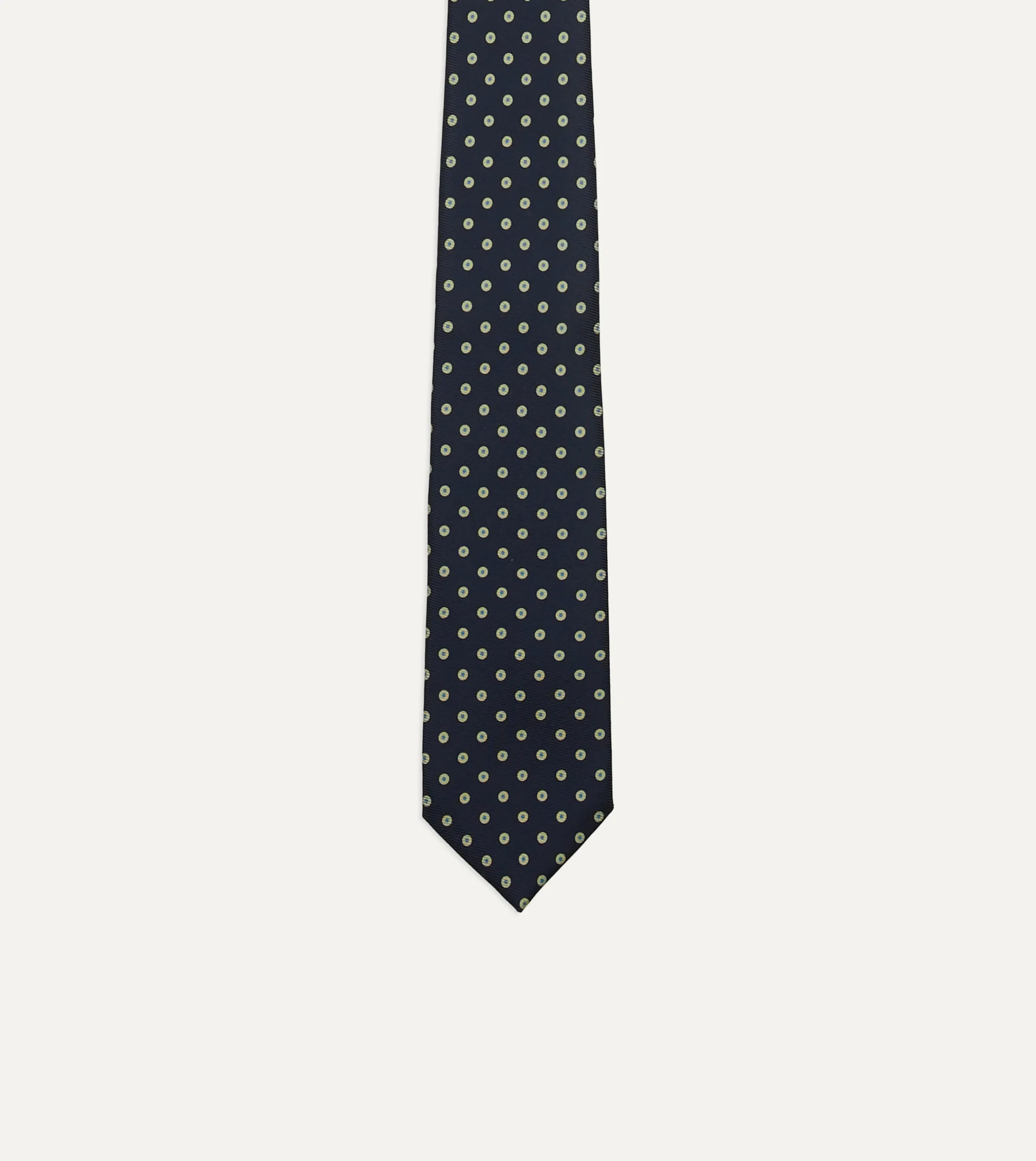 Drake’s Navy Circular Dot Silk Self Tipped Tie