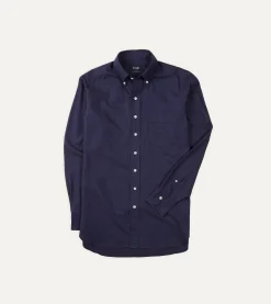 Drake’s Navy Cotton Flannel Button-Down Shirt
