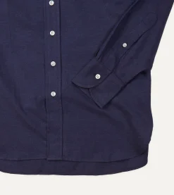 Drake’s Navy Cotton Flannel Button-Down Shirt