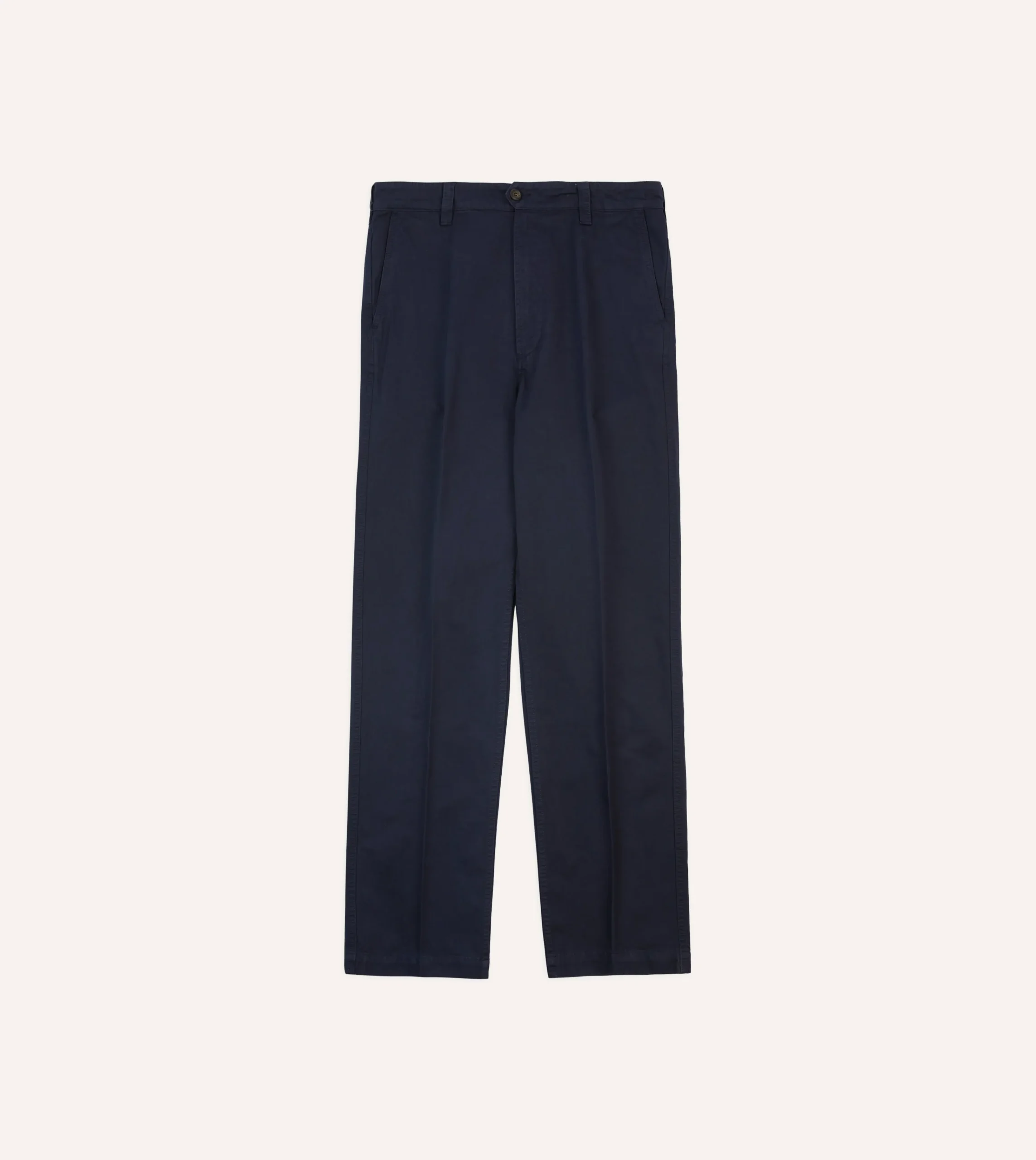 Drake’s Navy Cotton Flat Front Chino