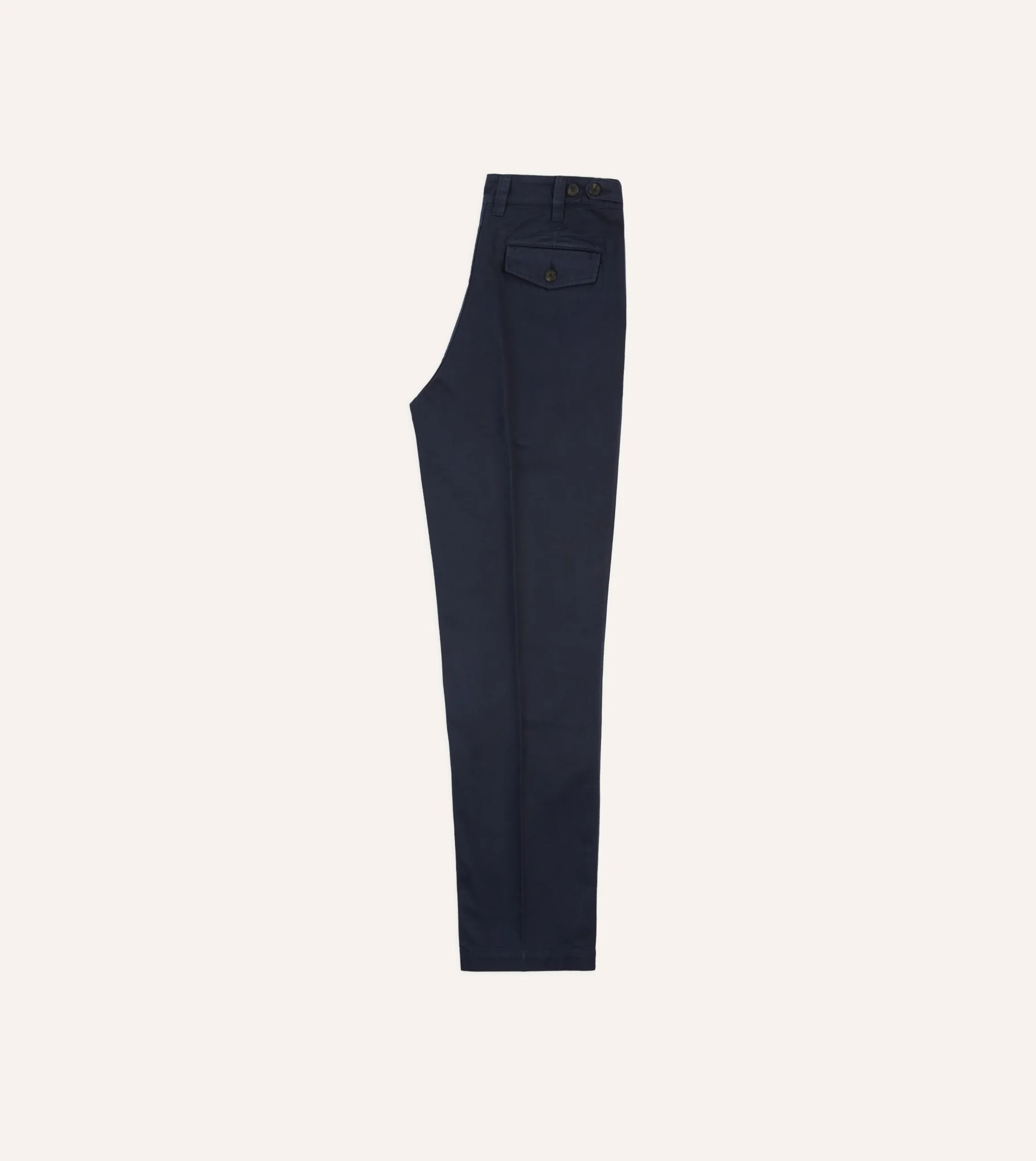 Drake’s Navy Cotton Flat Front Chino