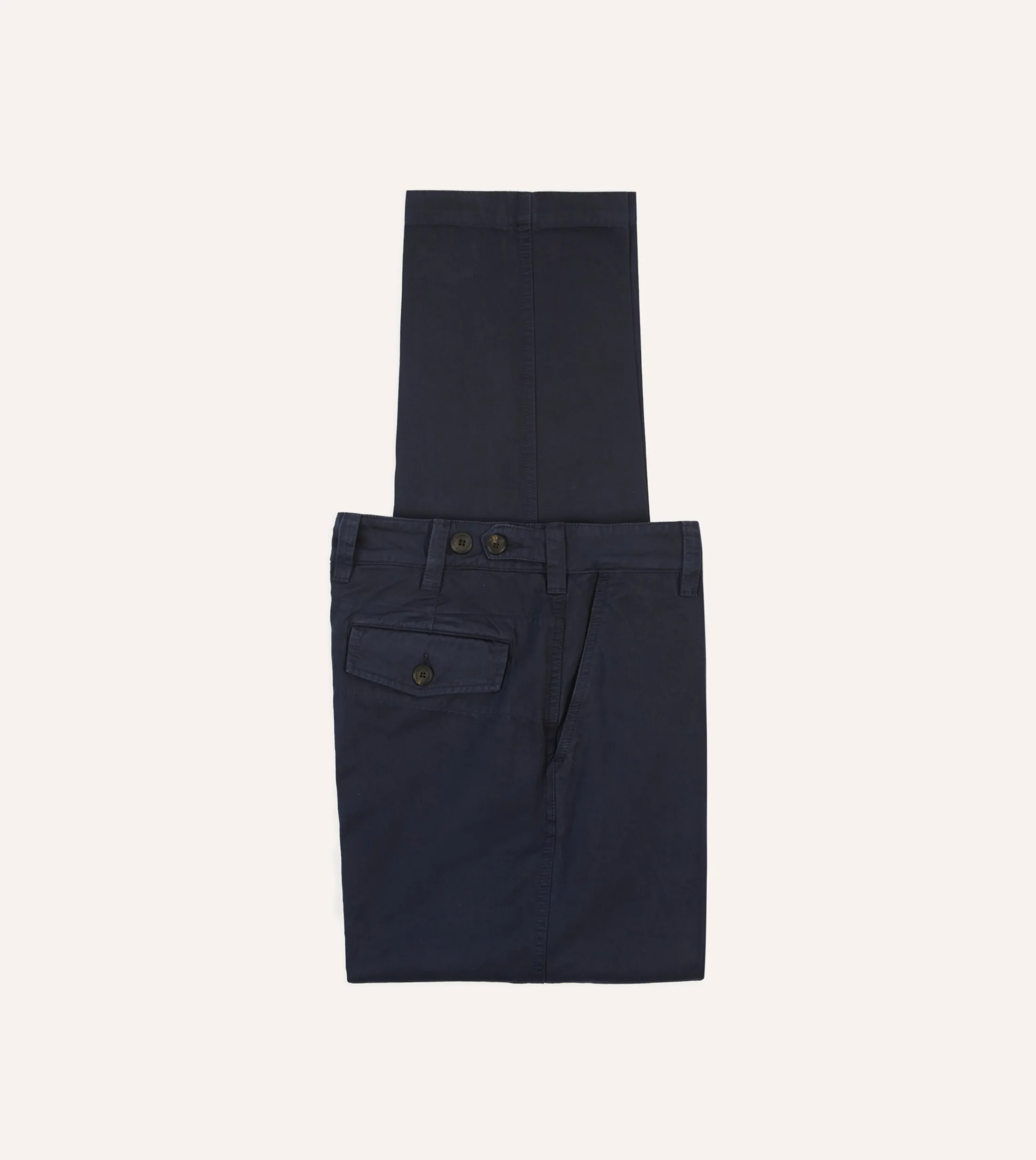 Drake’s Navy Cotton Flat Front Chino