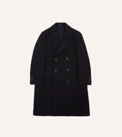 Drake’s Navy Double-Breasted Wool Overcoat