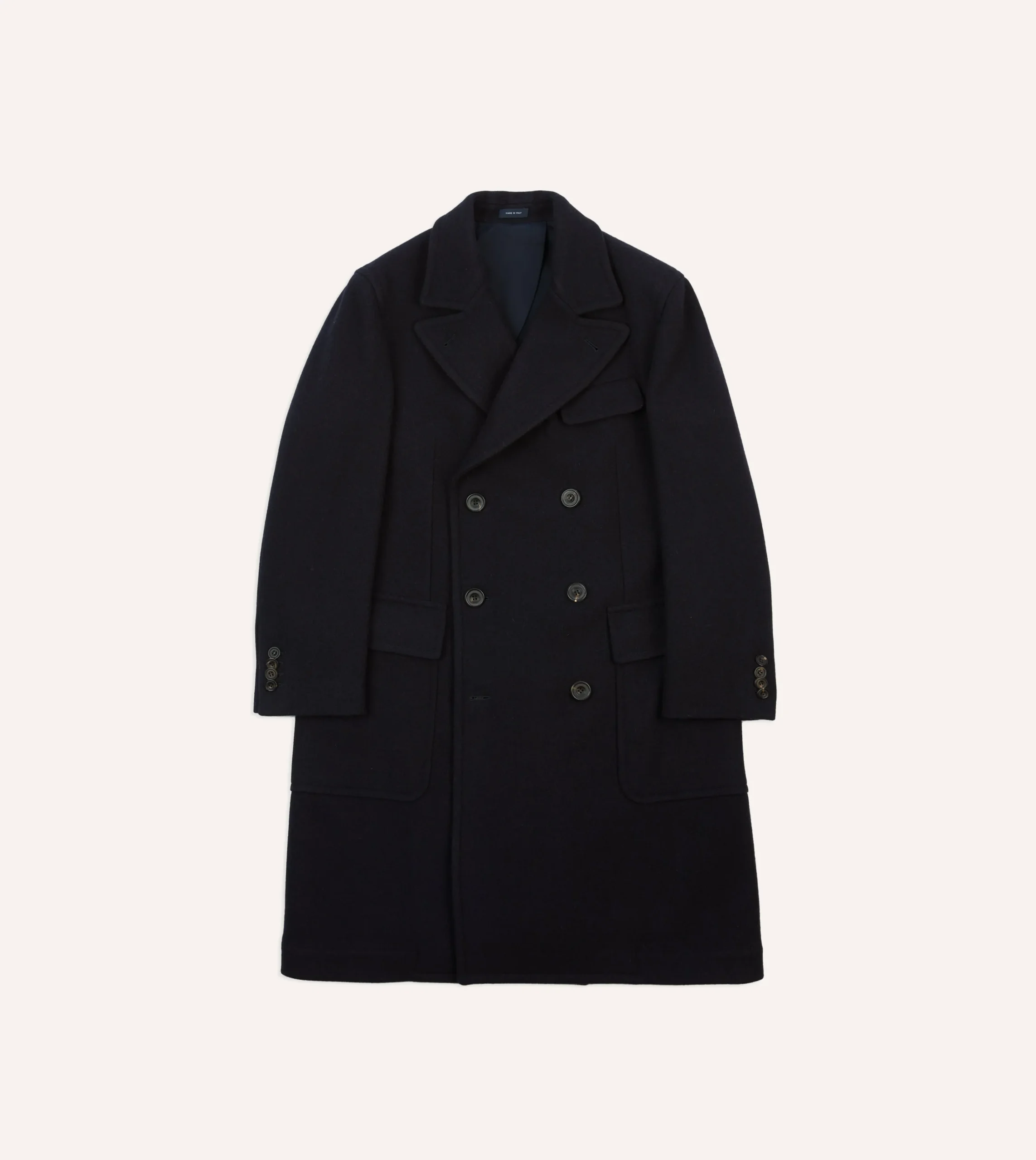 Drake’s Navy Double-Breasted Wool Overcoat