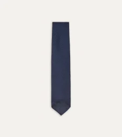 Drake’s Navy Fine Woven Grenadine Silk Hand Rolled Tie