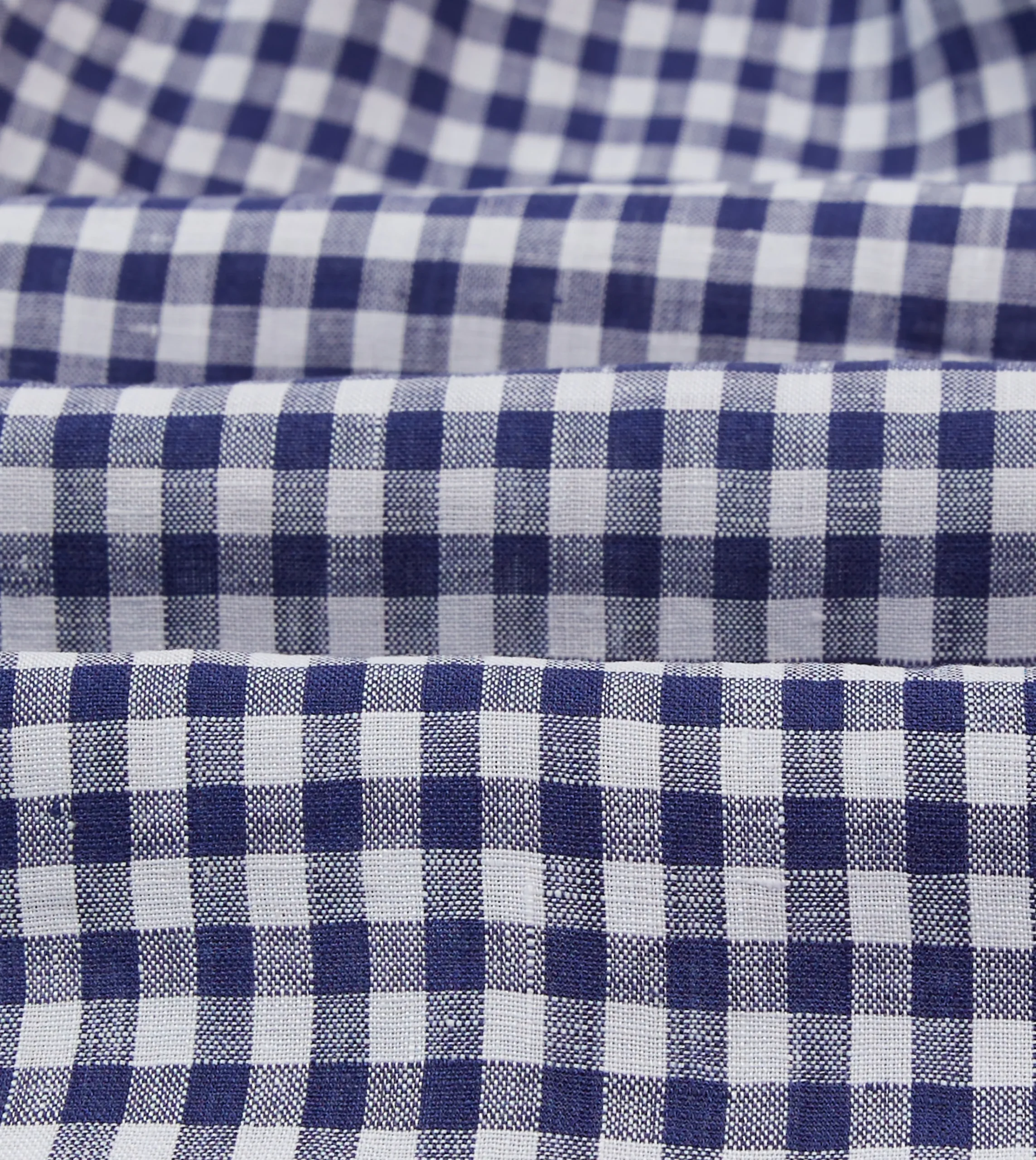 Drake’s Navy Gingham Check Linen Camp Collar Long Sleeve Shirt