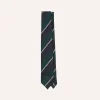 Drake’s Navy, Green And White Multi Stripe Hand Rolled Silk Grenadine Tie