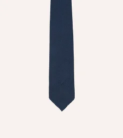 Drake’s Navy Hand Rolled Large Knot Grenadine Tie