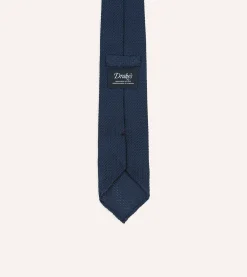 Drake’s Navy Hand Rolled Large Knot Grenadine Tie
