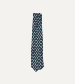 Drake’s Navy Jumbled Medallion Print Silk Self Tipped Tie