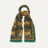 Drake’s Navy Jumbo Tiger Print Wool-Silk Scarf