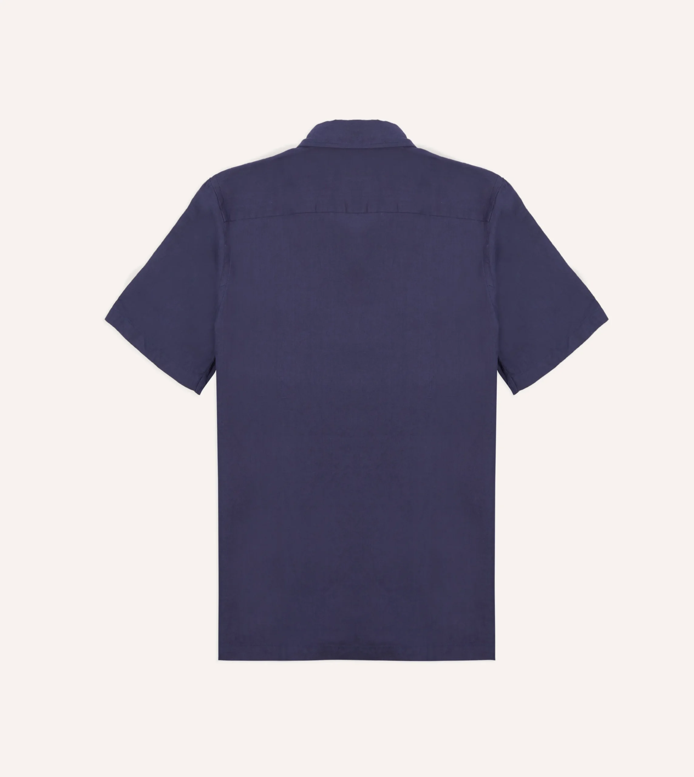 Drake’s Navy Linen Camp Collar Short Sleeve Shirt