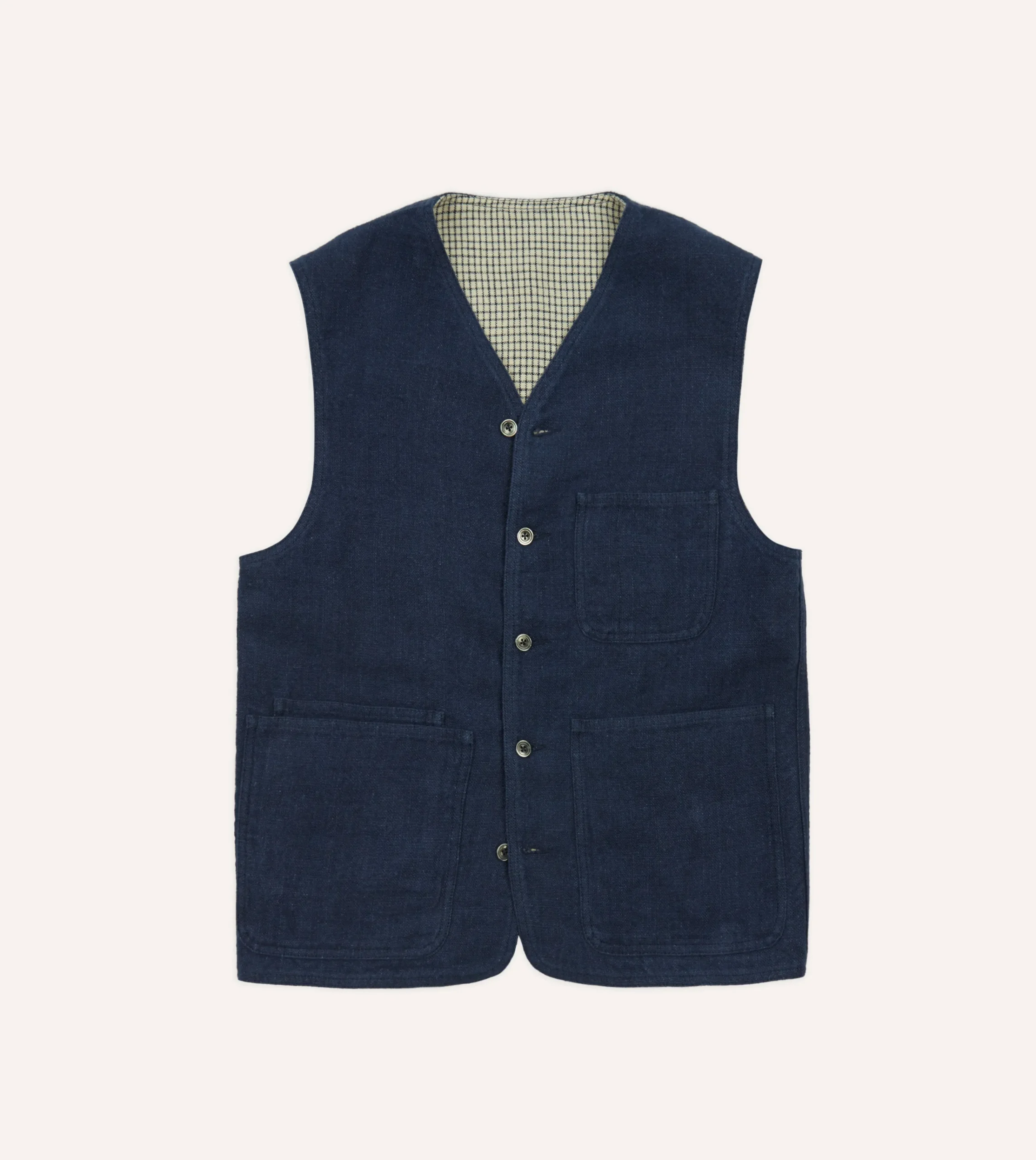 Drake’s Navy Linen Utility Vest