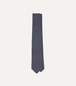 Drake’s Navy Micro Polka Dot Silk Self-Tipped Tie