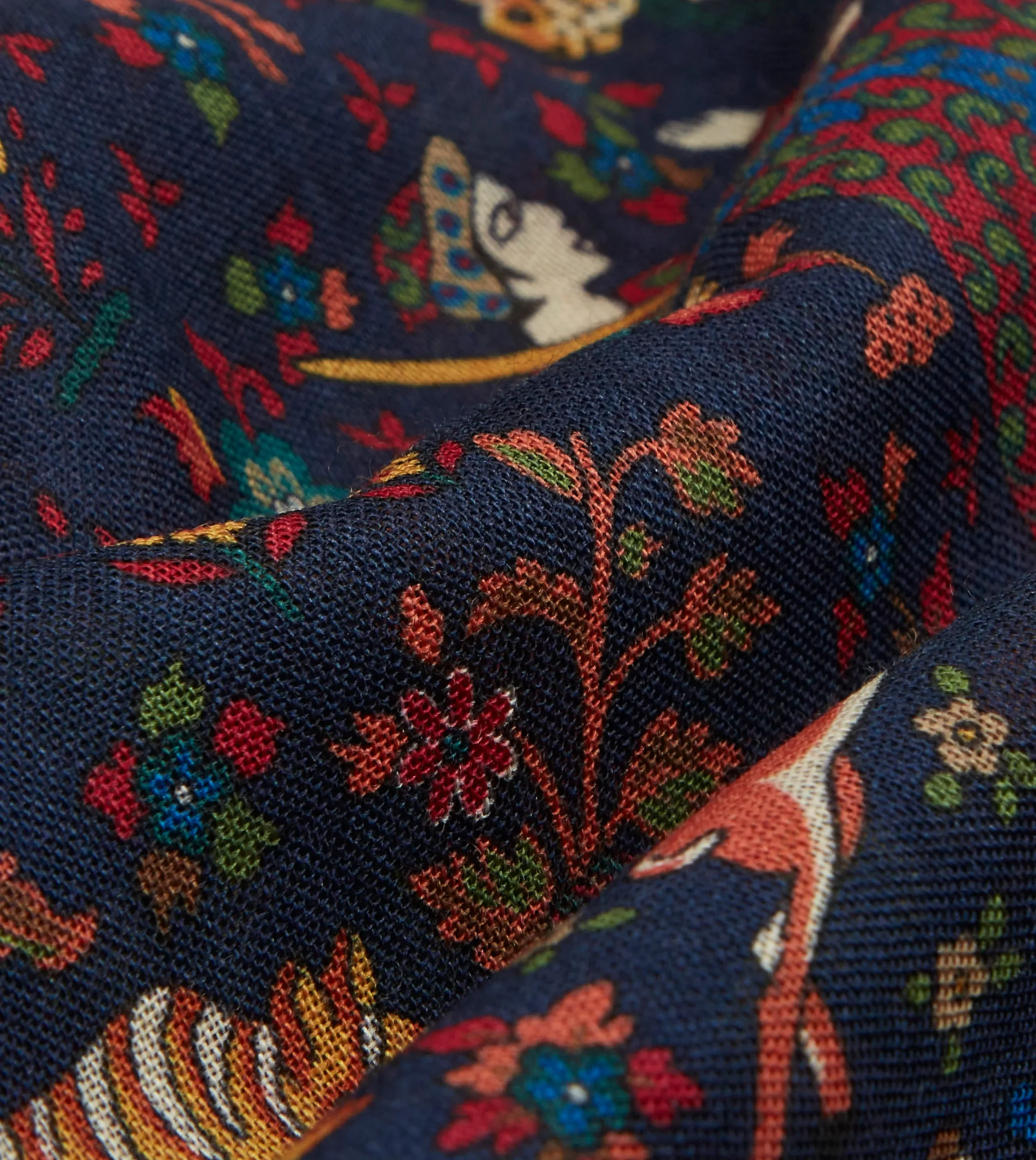 Drake’s Mughal Hunter Print Wool-Silk Scarf