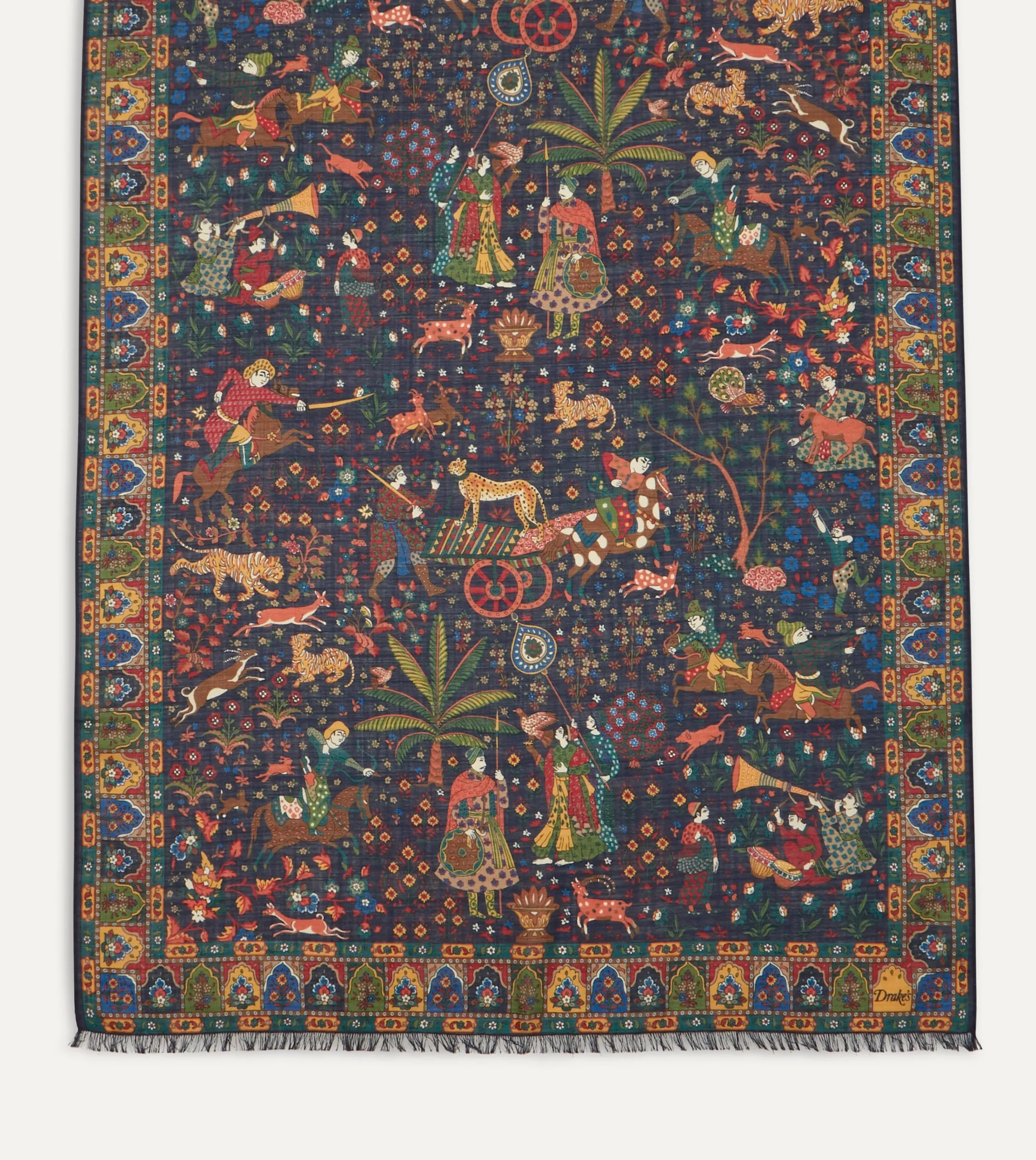 Drake’s Mughal Hunter Print Wool-Silk Scarf