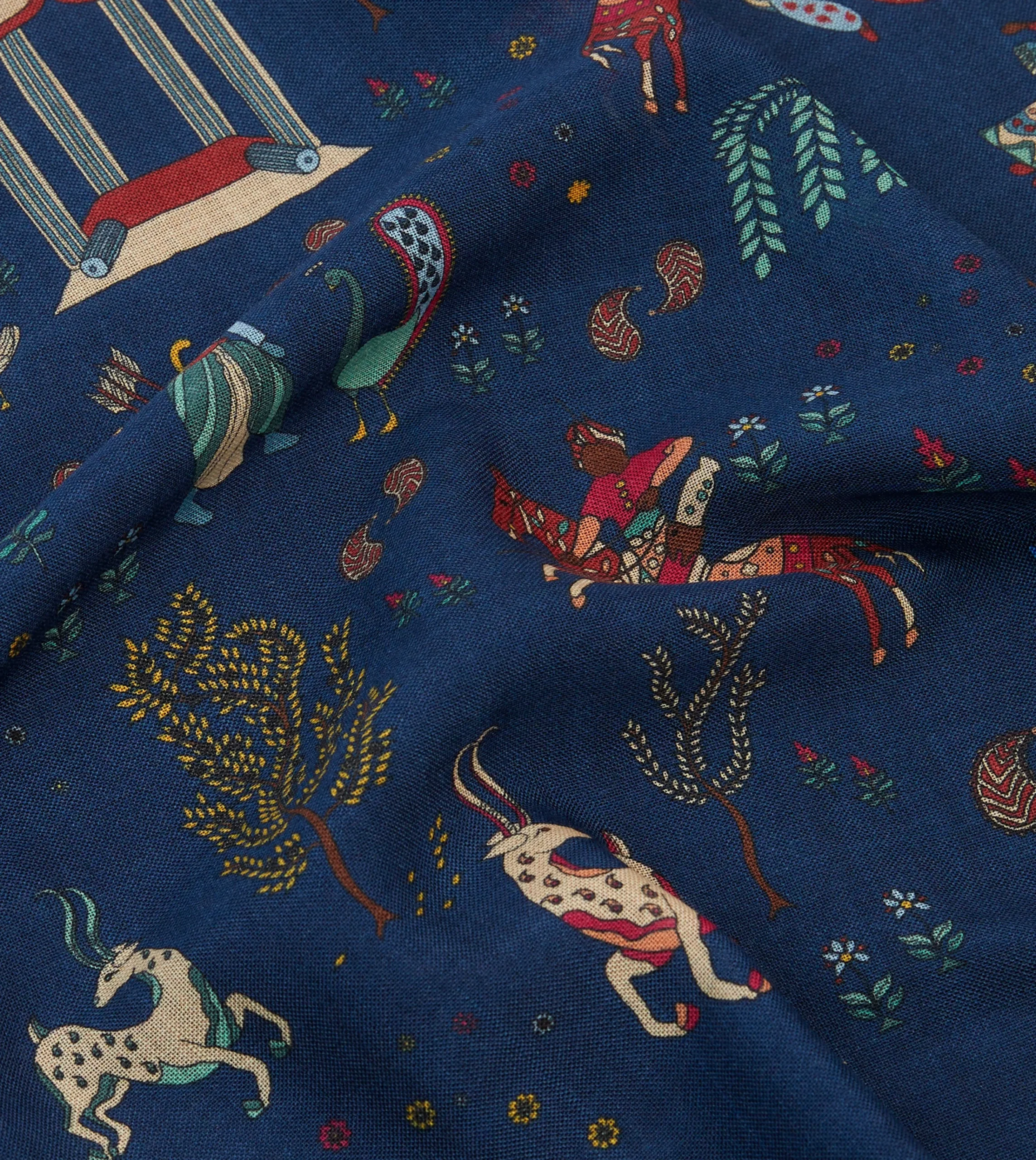 Drake’s Navy Mughal Leopards Print Wool-Silk Bandana