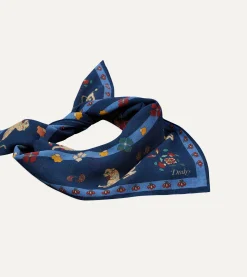 Drake’s Navy Mughal Leopards Print Wool-Silk Bandana
