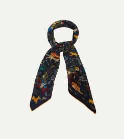 Drake’s Navy Mughal Print Wool-Silk Square Scarf