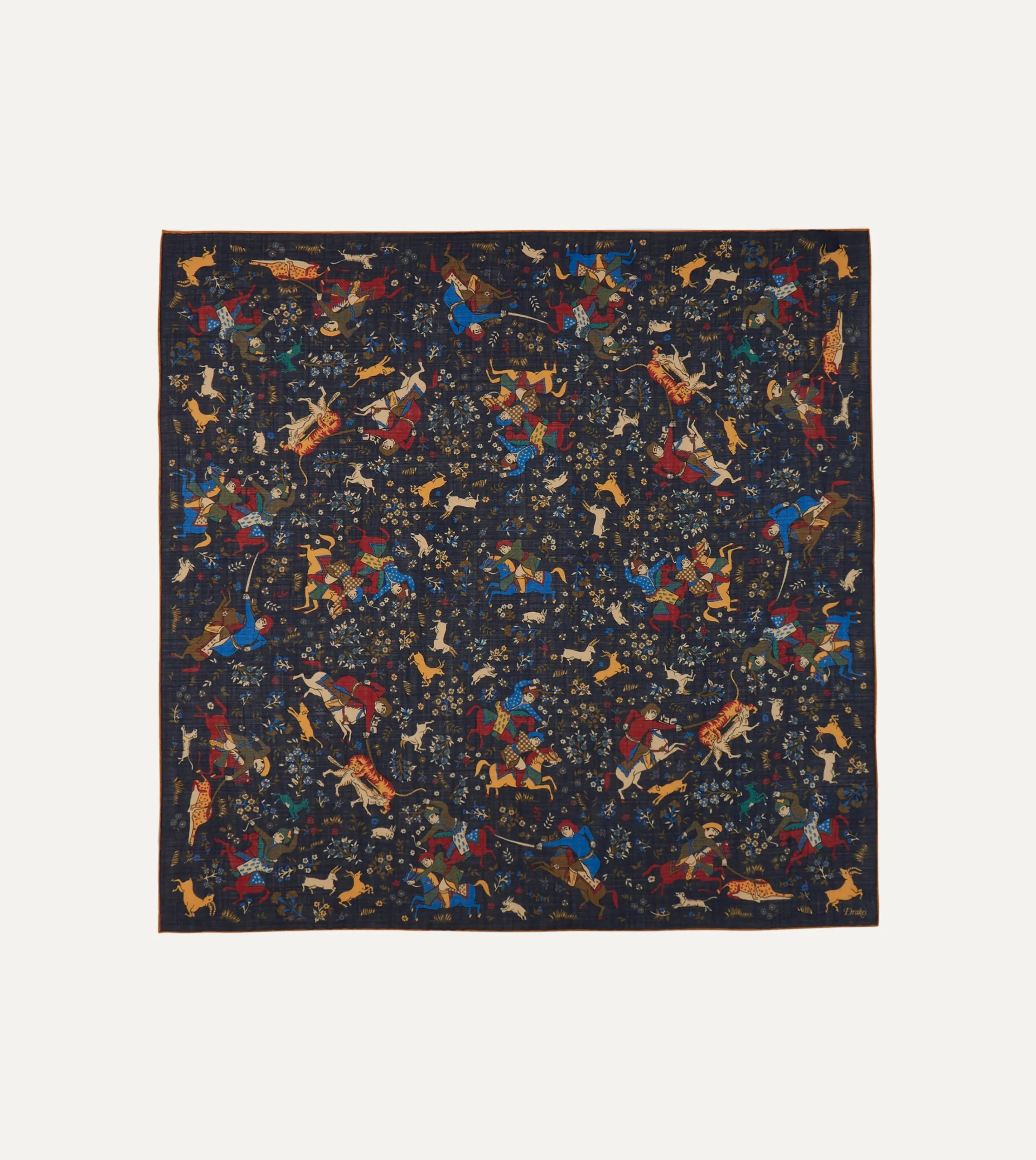 Drake’s Navy Mughal Print Wool-Silk Square Scarf