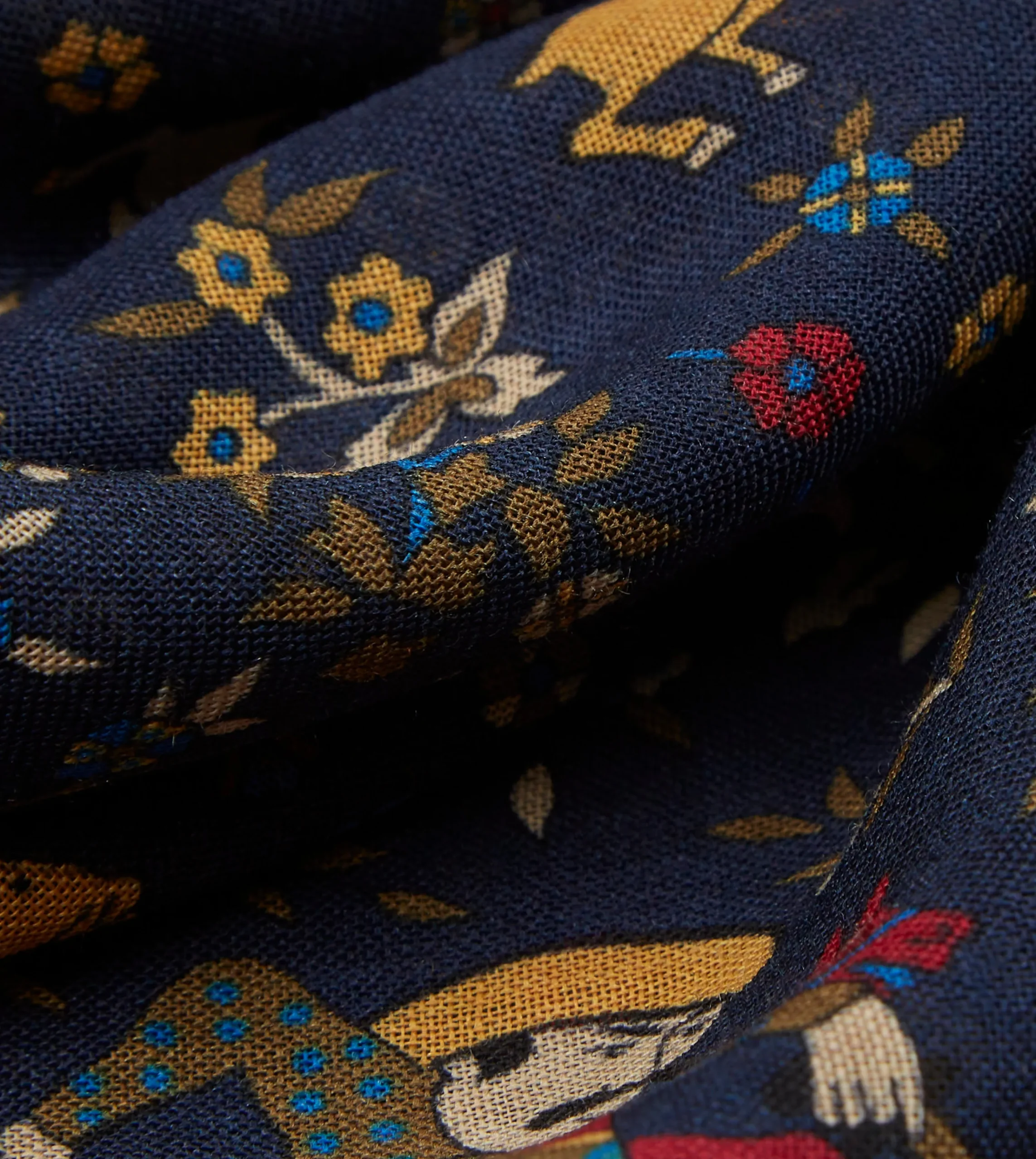 Drake’s Navy Mughal Print Wool-Silk Square Scarf
