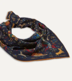 Drake’s Navy Mughal Print Wool-Silk Square Scarf