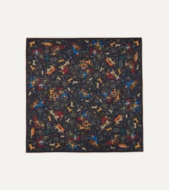Drake’s Navy Mughal Print Wool-Silk Square Scarf