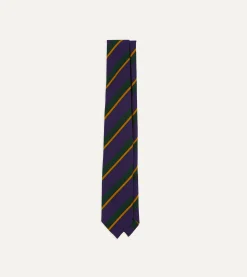 Drake’s Navy Multicoloured Stripe Repp Wool Cotton Hand-Rolled Tie