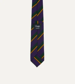Drake’s Navy Multicoloured Stripe Repp Wool Cotton Hand-Rolled Tie