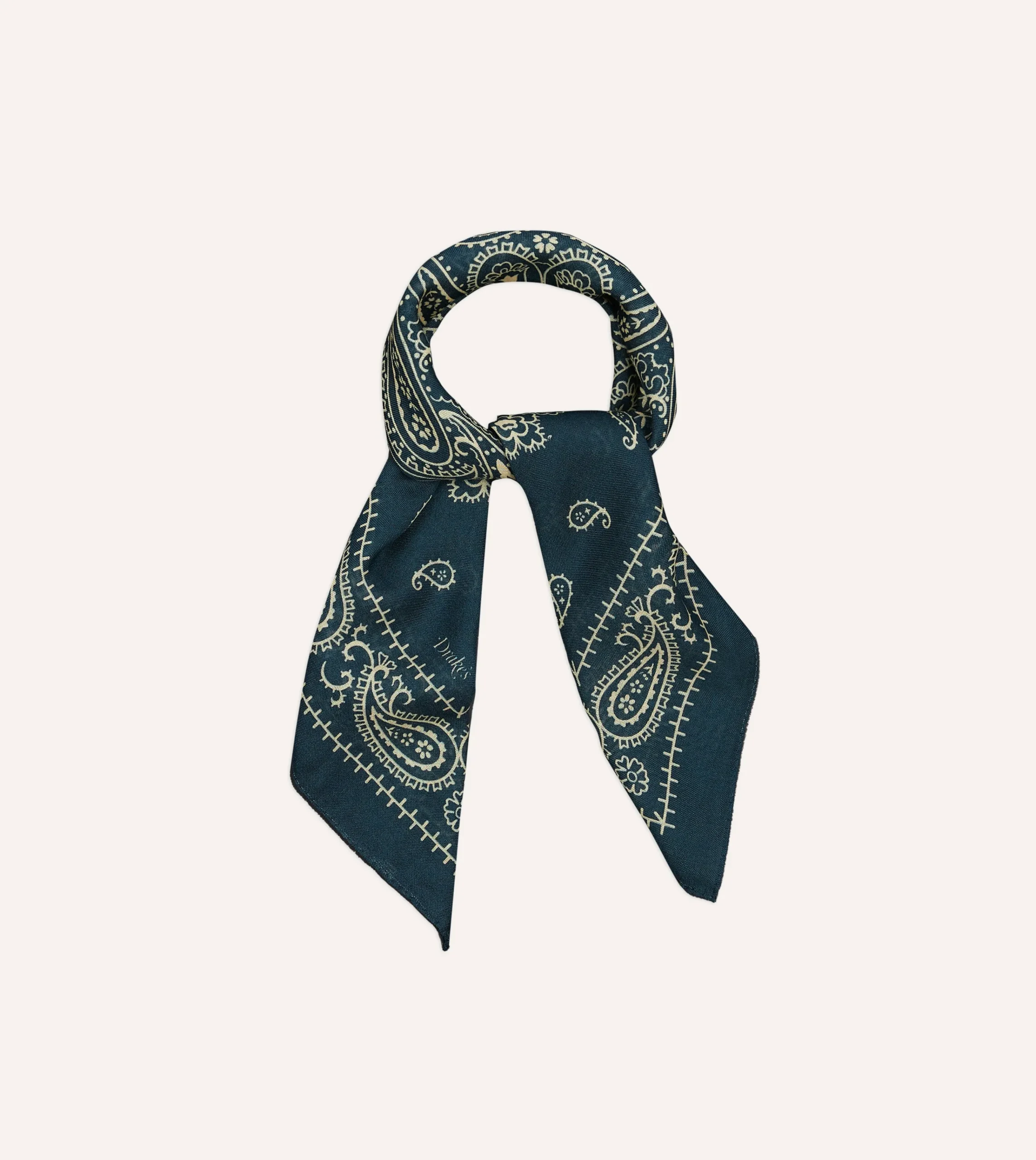 Drake’s Navy Paisley Print Wool-Silk Bandana