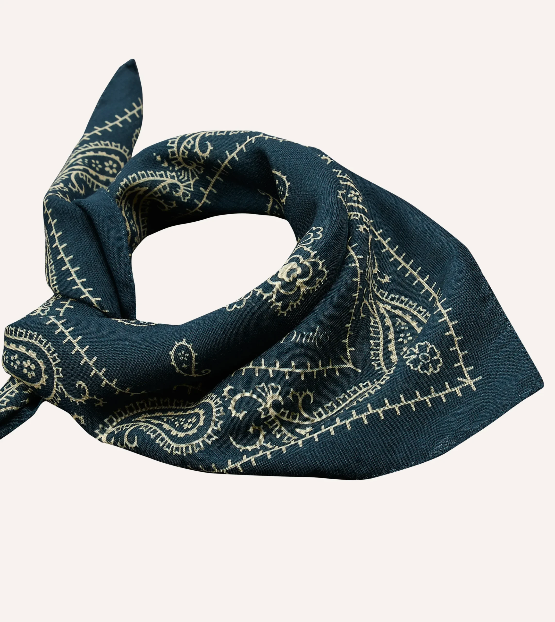 Drake’s Navy Paisley Print Wool-Silk Bandana