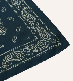 Drake’s Navy Paisley Print Wool-Silk Bandana