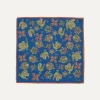Drake’s Navy Peacock Print Wool-Silk Pocket Square