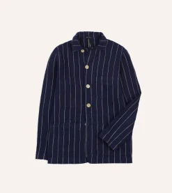Drake’s Navy Pinstripe Heavy Linen Five-Pocket Chore Jacket
