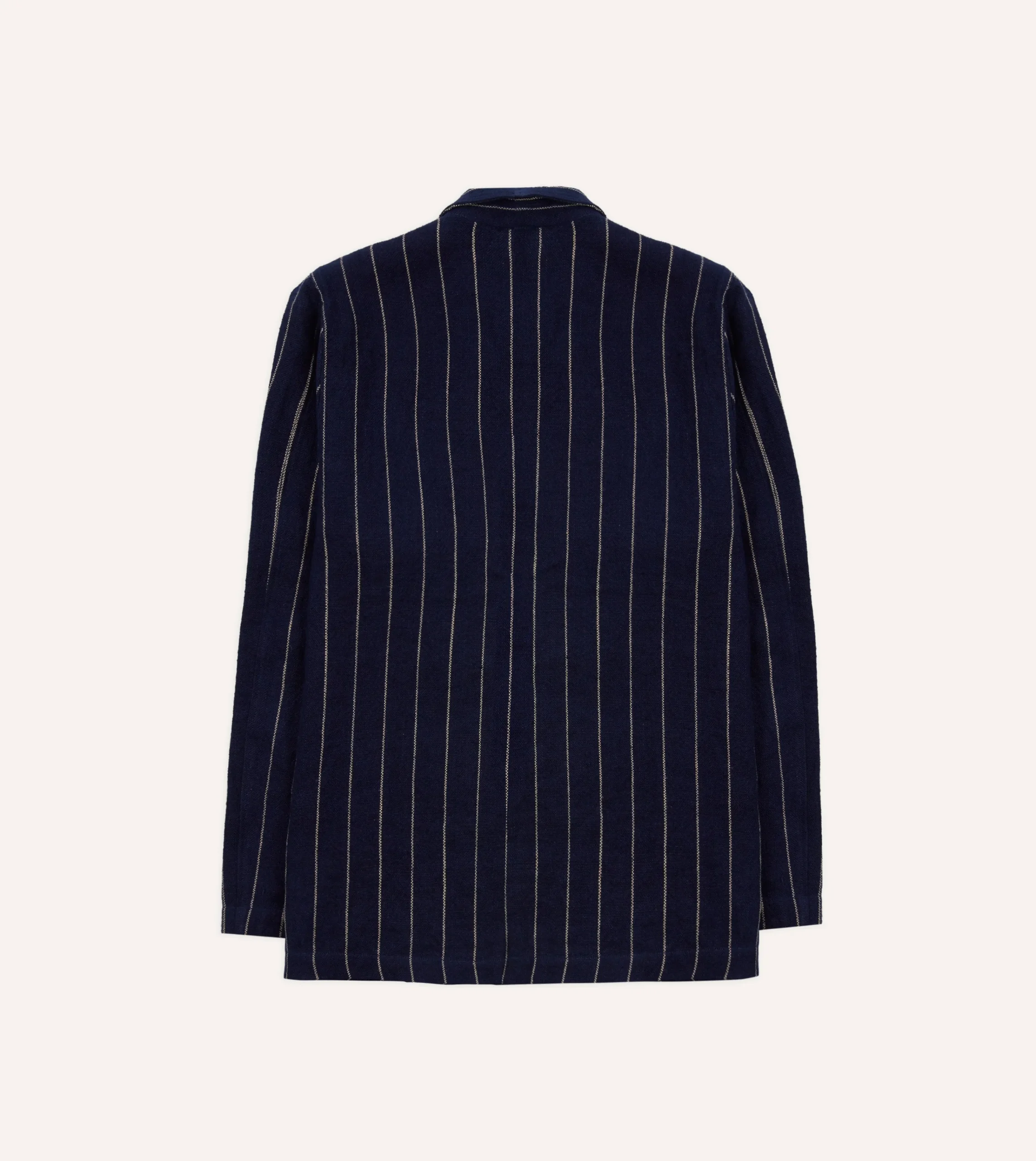 Drake’s Navy Pinstripe Heavy Linen Five-Pocket Chore Jacket
