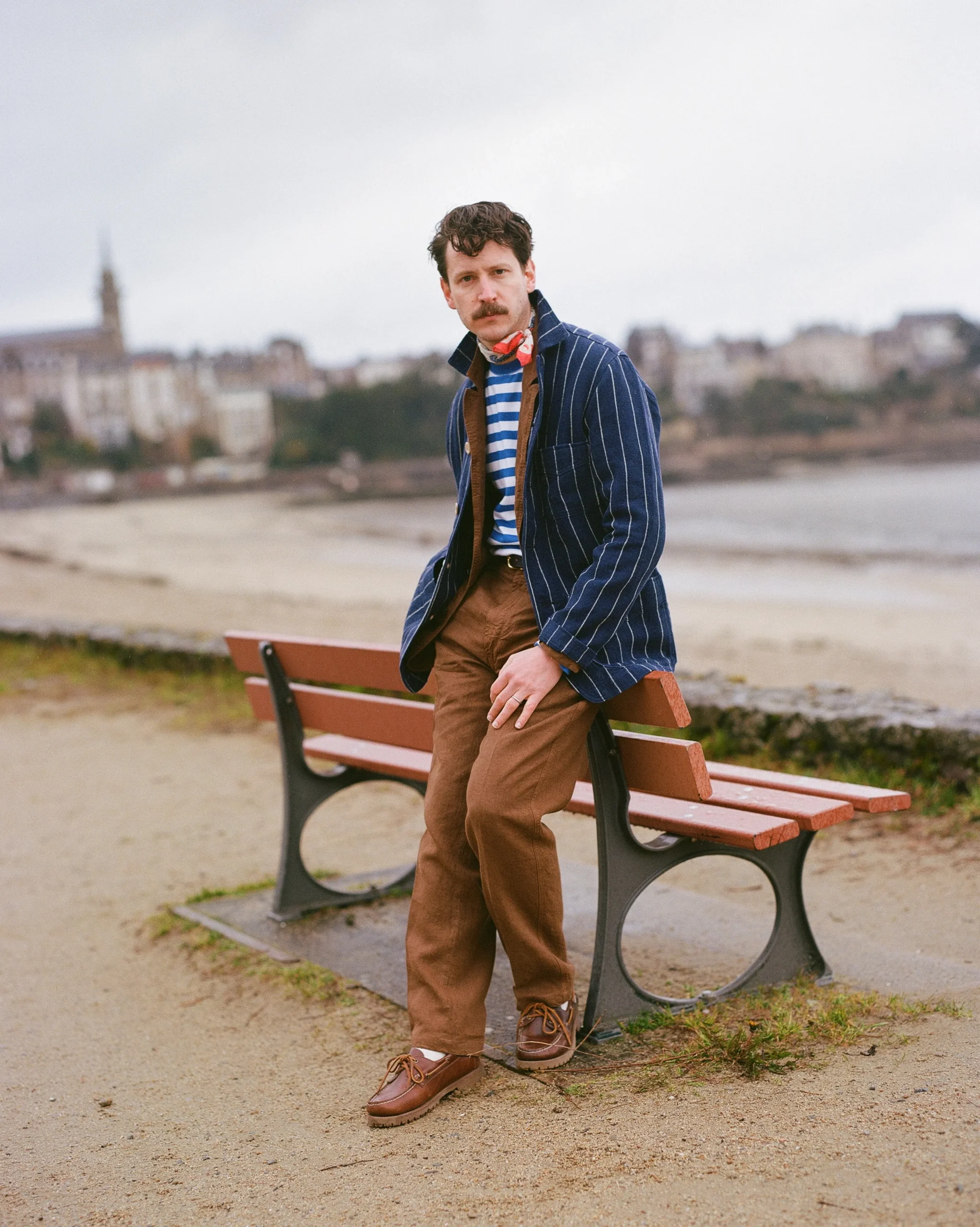 Drake’s Navy Pinstripe Heavy Linen Five-Pocket Chore Jacket