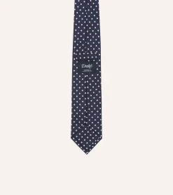 Drake’s Navy Polka Dot Silk Self-Tipped Tie
