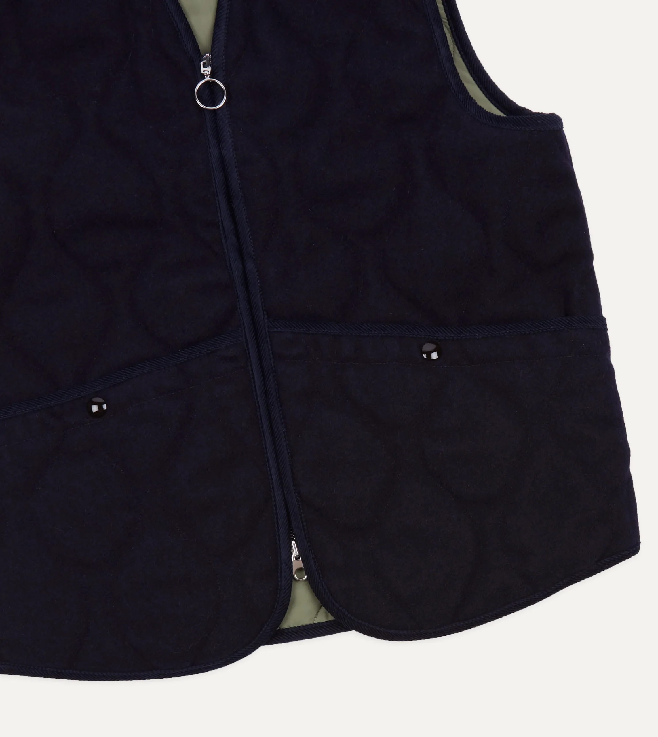 Drake’s Navy Quilted Melton Wool Zip Vest