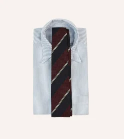 Drake’s Navy, Red And White Multi Stripe Hand Rolled Silk Grenadine Tie