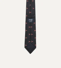 Drake’s Navy Red Pennant Motif Silk Tipped Tie