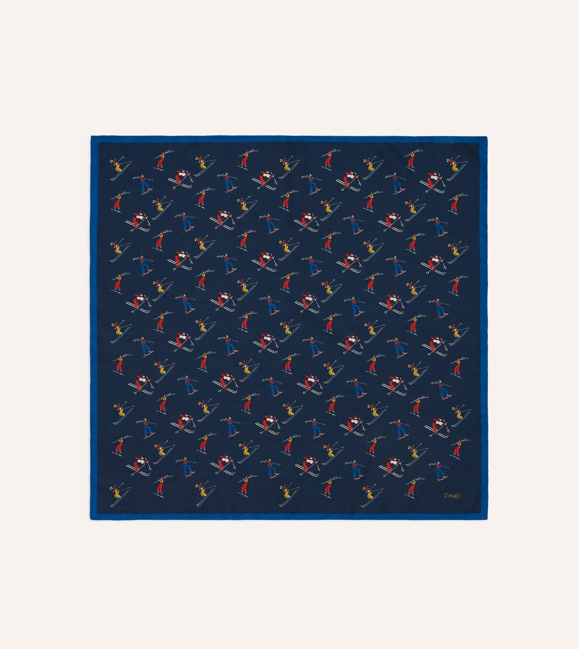 Drake’s Navy Skier Print Wool-Silk Bandana
