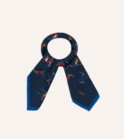 Drake’s Navy Skier Print Wool-Silk Bandana