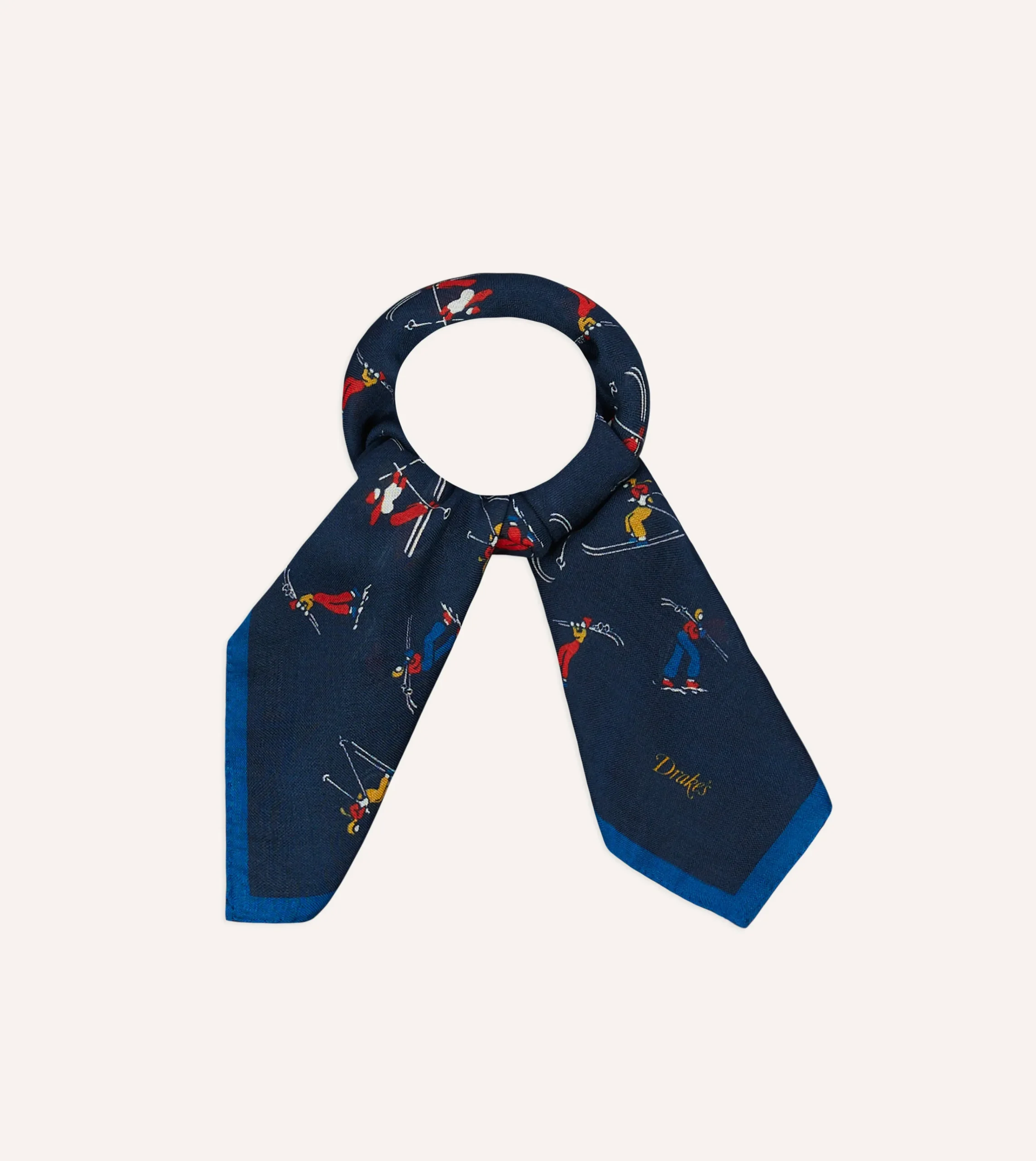 Drake’s Navy Skier Print Wool-Silk Bandana