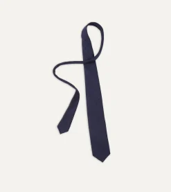 Drake’s Navy Tussah Hand Rolled Silk Tie