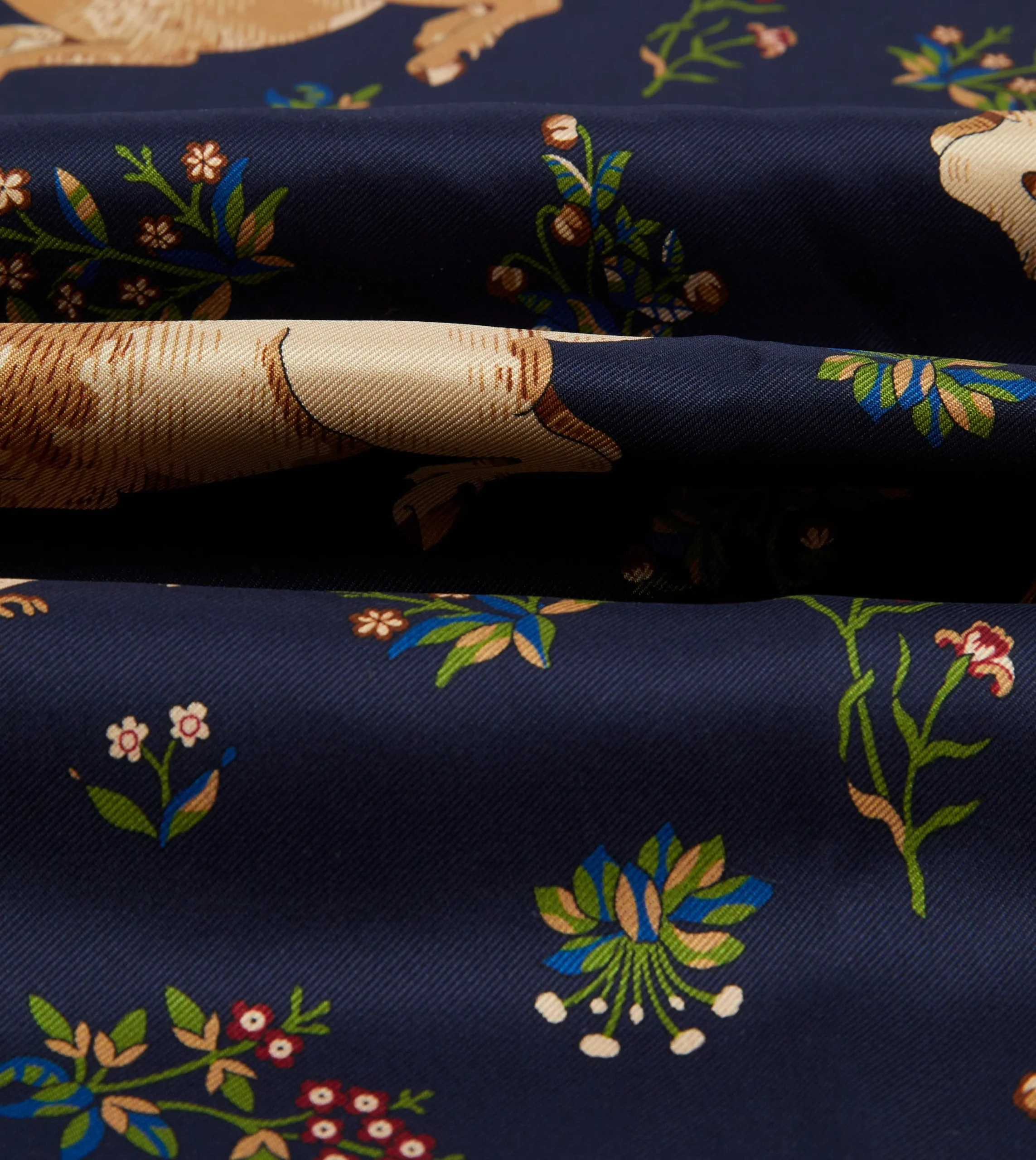 Drake’s Navy Unicorn Print Tubular Silk Tasselled Scarf