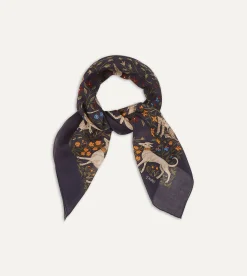 Drake’s Navy Unicorn Print Wool-Silk Square Scarf