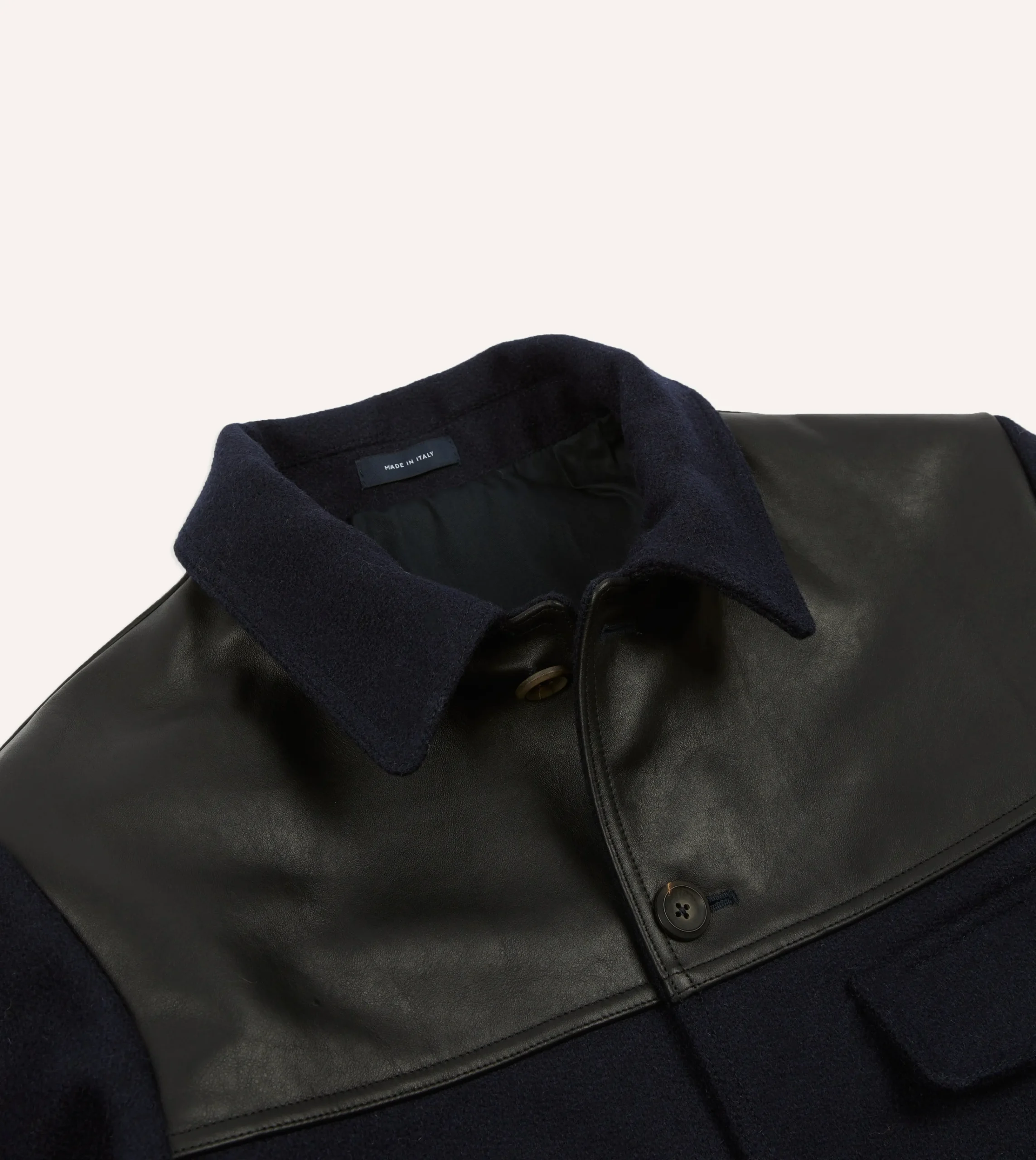 Drake’s Navy Wool And Leather Donkey Chore Jacket