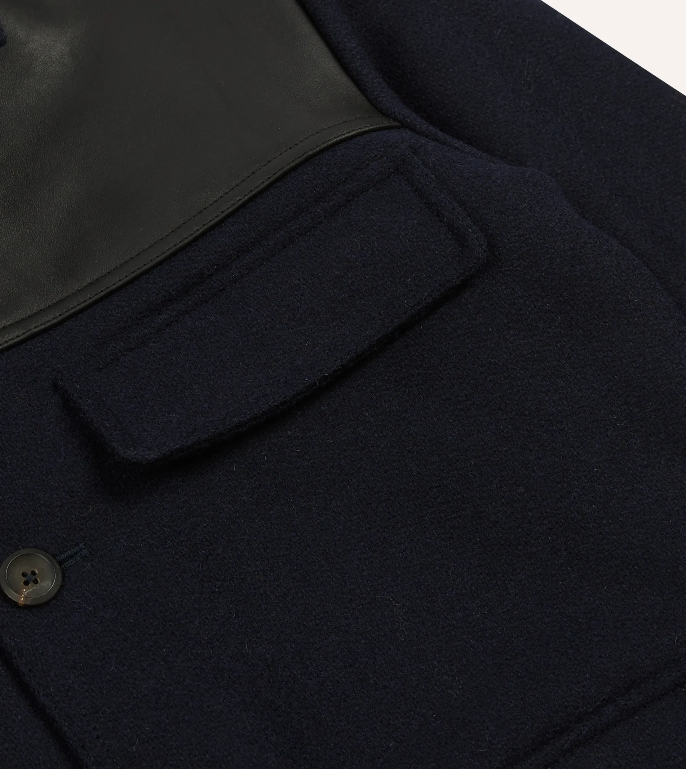 Drake’s Navy Wool And Leather Donkey Chore Jacket