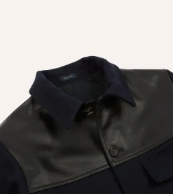Drake’s Navy Wool And Leather Donkey Chore Jacket